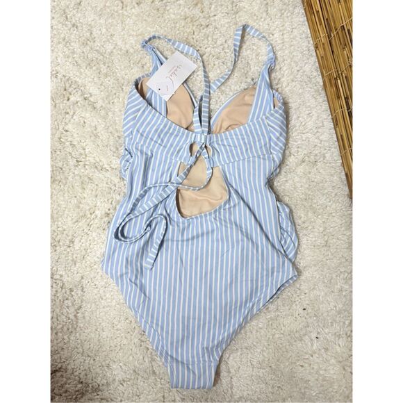 Isabel Maternity by Ingrid & Isabel Blue Striped One Piece - Picture 3 of 4